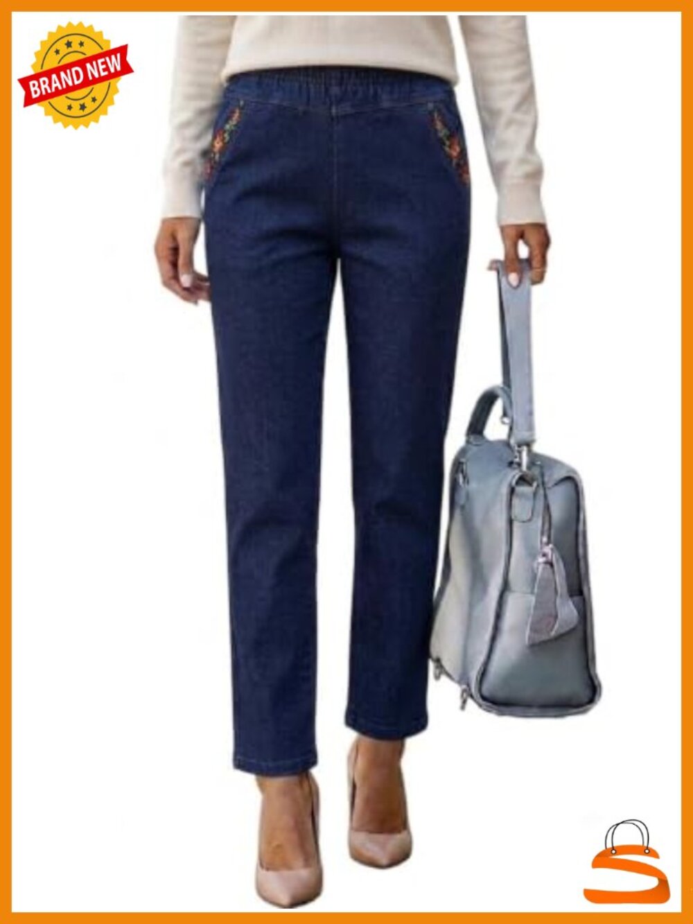 Fleece Lined Straight Leg Jeans Elastic Waist Pull On Winter Pants